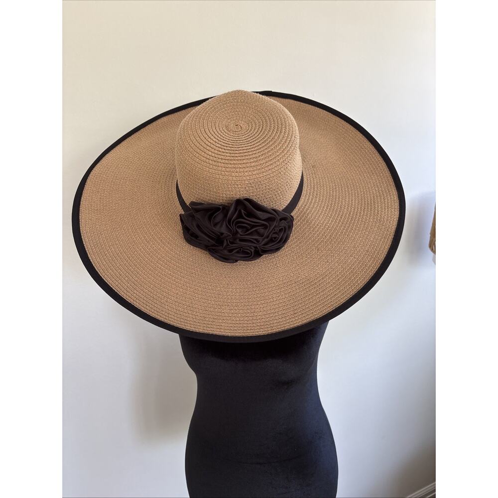 Jessica McClintock Wide‎ Brim Sun Hat Cottagecore Beach Resort Wear Boho Coastal